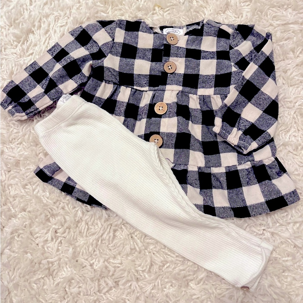 Mud Pie buffalo plaid set 6-9 months